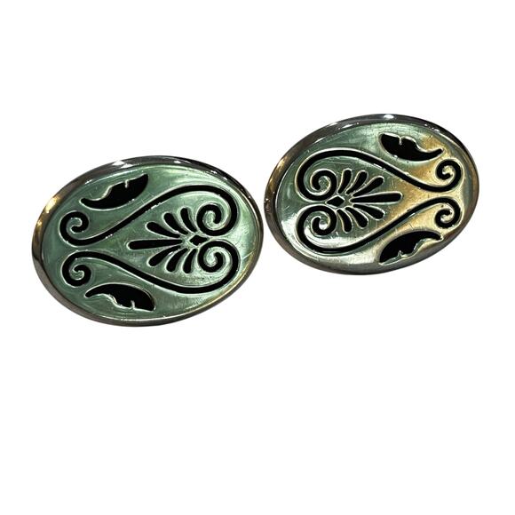 Vintage Hickok Silver Ovals Cufflinks Etched Black Highlights Classic Menswear - Picture 7 of 7